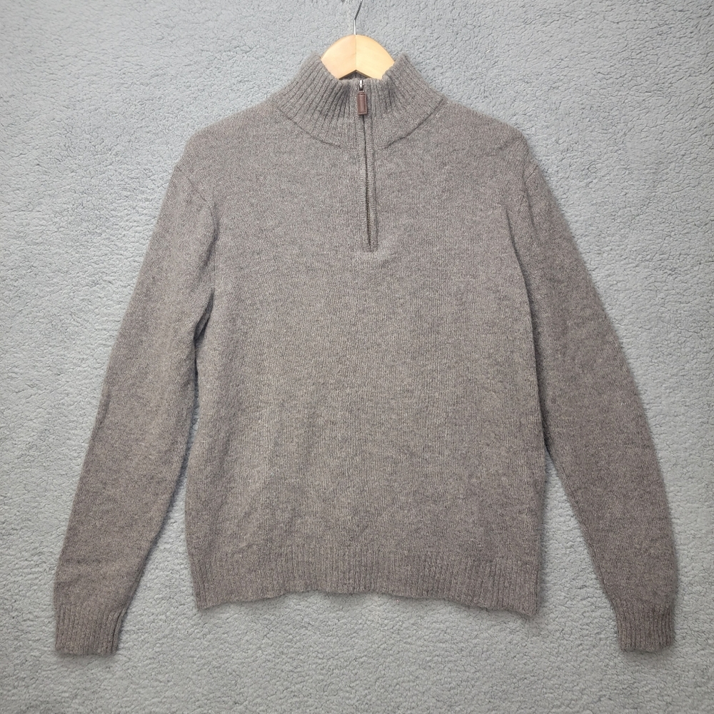 J. Crew Factory Mens 100% Lambswool 1/4 Zip Sweater Mock Neck Size L Light Brown